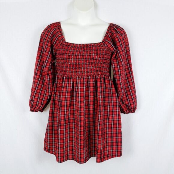 Old Navy Tartan Plaid Smocked Dress Womens Petite L Holiday Grunge Rustic - Picture 1 of 8
